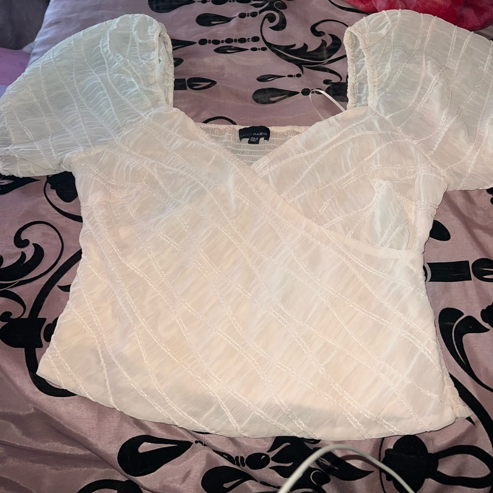 Lucy Paris Textured Faux Wrap Smocked Back Top